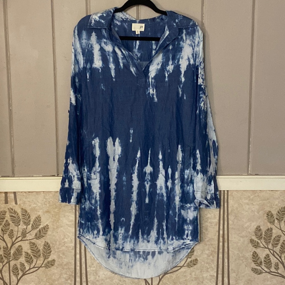 JOH long roll up sleeve lightweight tie for boho  tunic with pockets size EUC